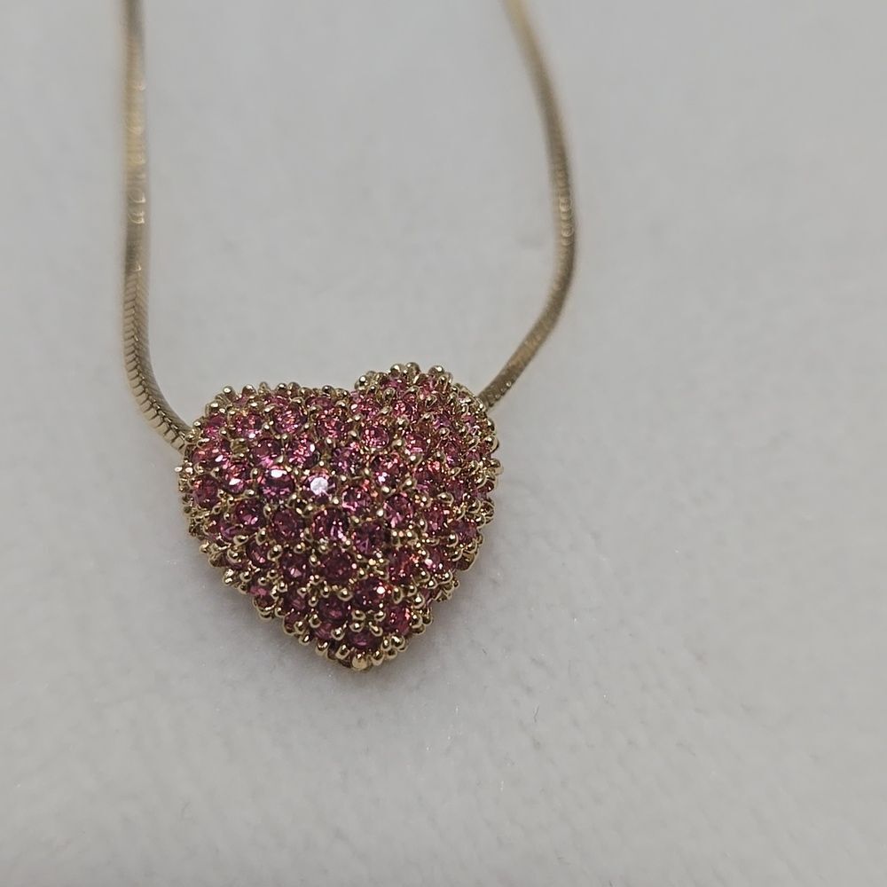 14k Gold Plated Necklace with Stunning Pink Crystal Heart Pendant